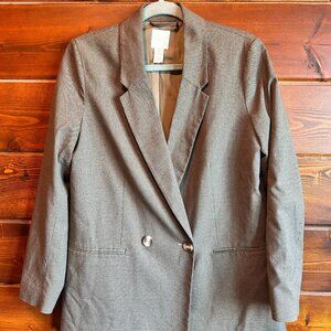 H&M Gray Check Tailored Blazer – Modern Minimalist Capsule Essential (Size S)